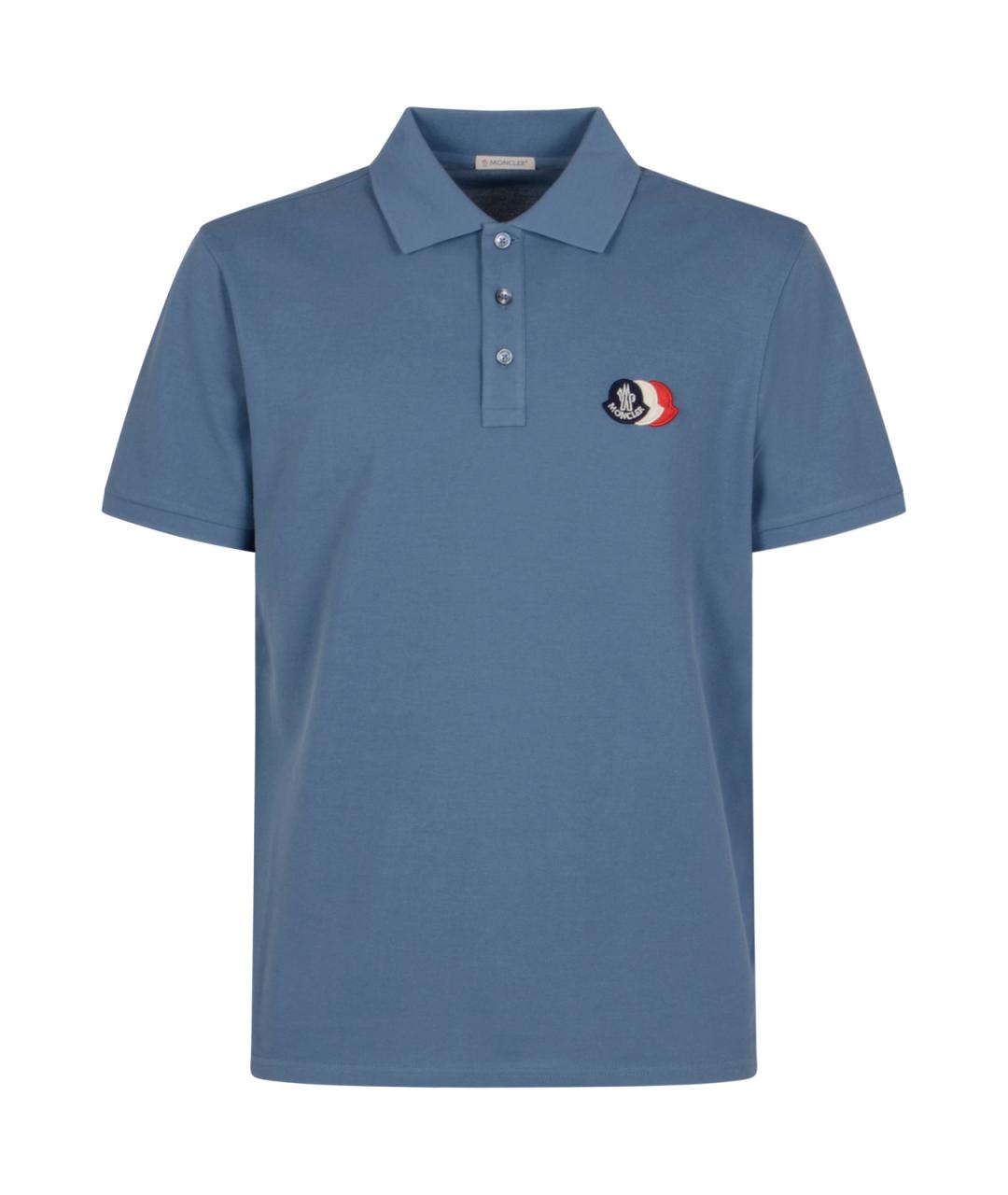 MONCLER Синее хлопковое поло с коротким рукавом, фото 1