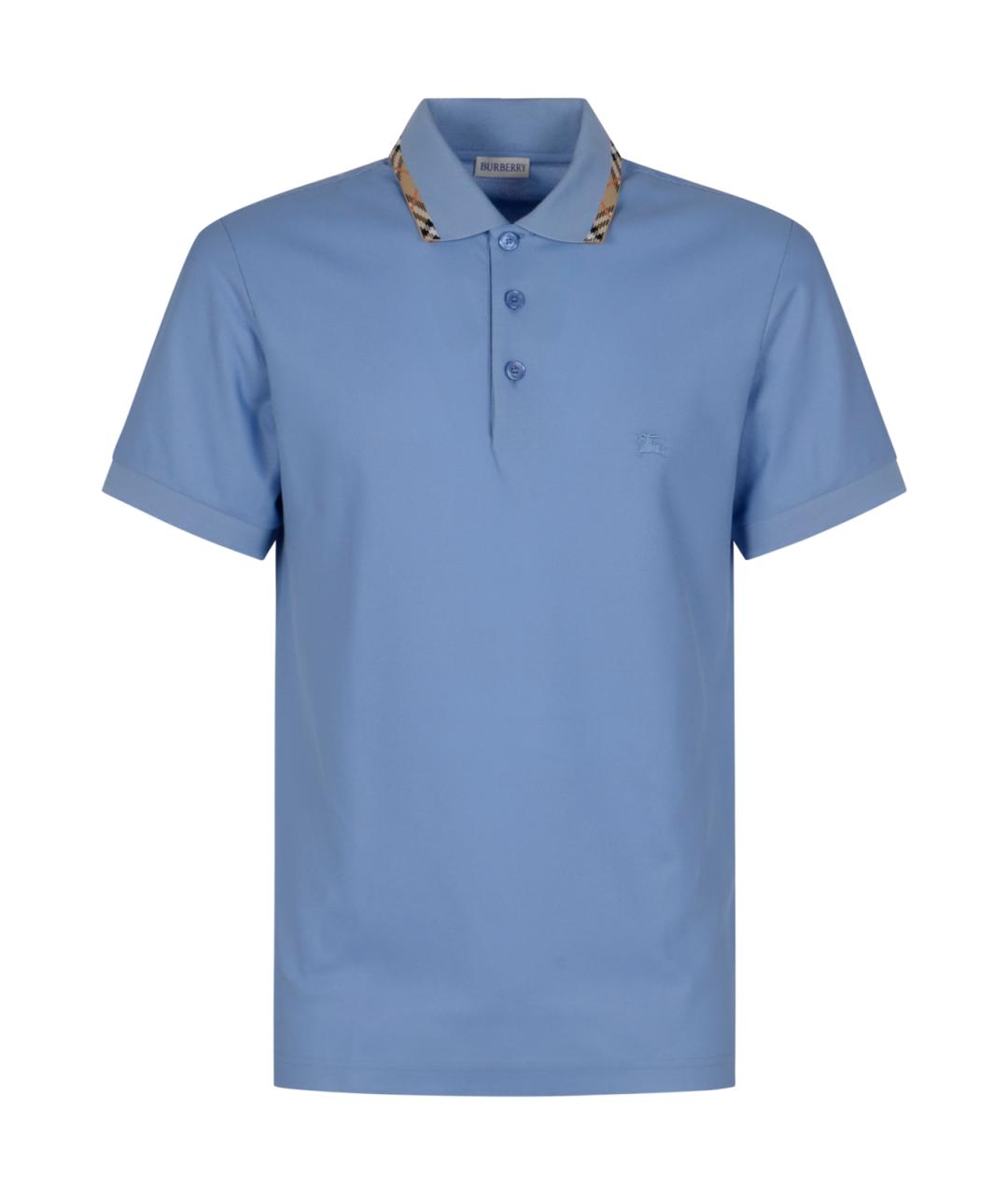 BURBERRY Голубое хлопковое поло с коротким рукавом, фото 1