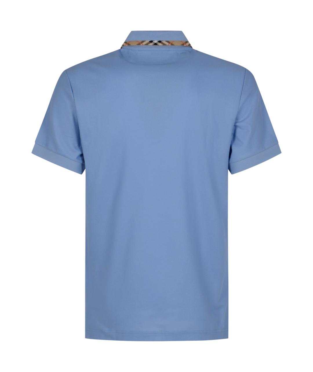 BURBERRY Голубое хлопковое поло с коротким рукавом, фото 2