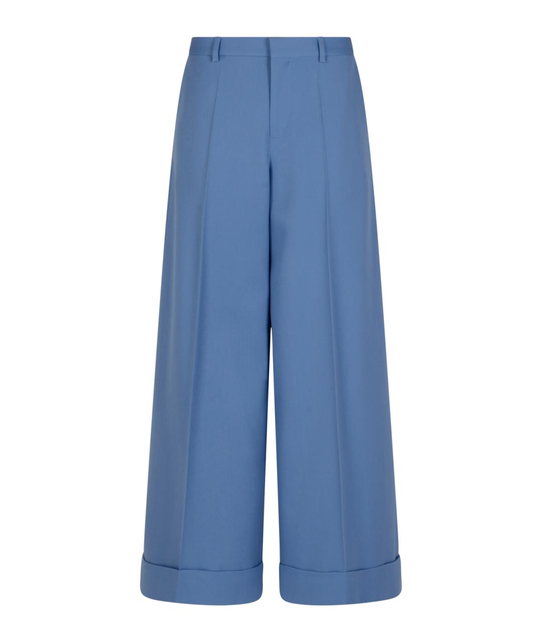 CELINE Голубые шерстяные прямые брюки, фото 1