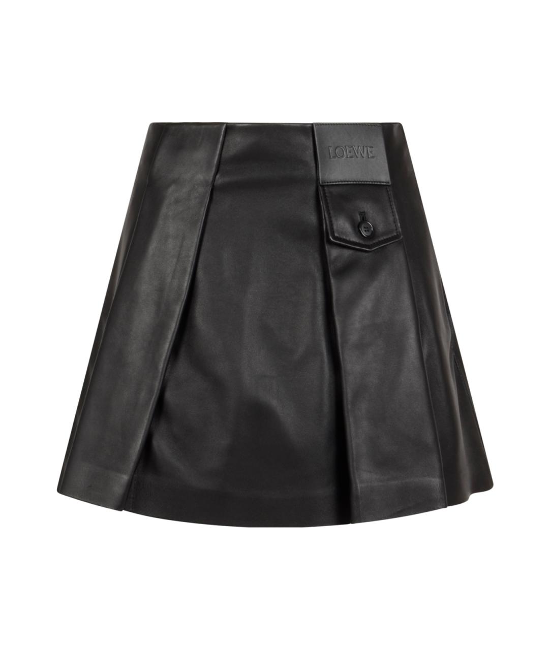 LOEWE Черная кожаная юбка миди, фото 1
