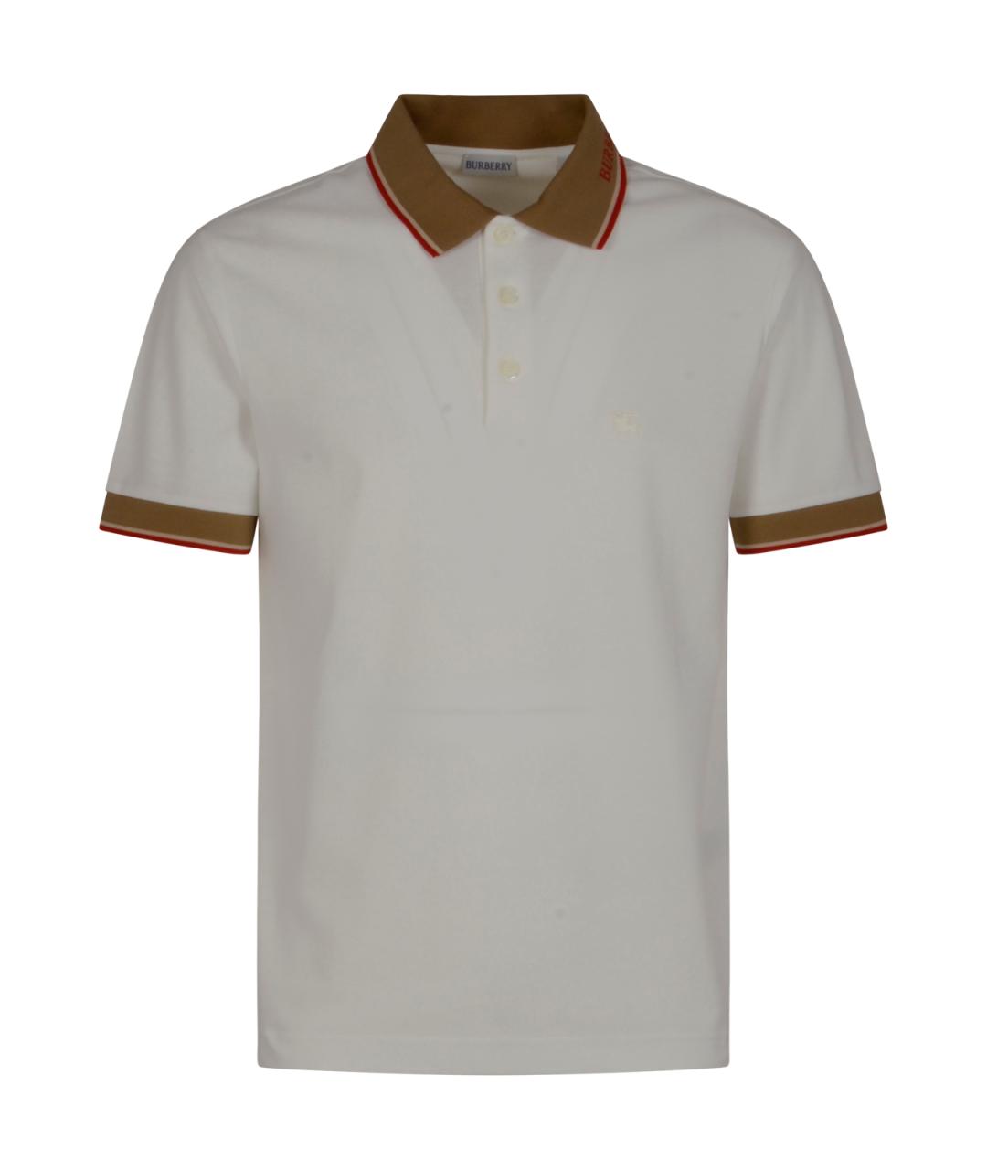 BURBERRY Белое хлопковое поло с коротким рукавом, фото 1