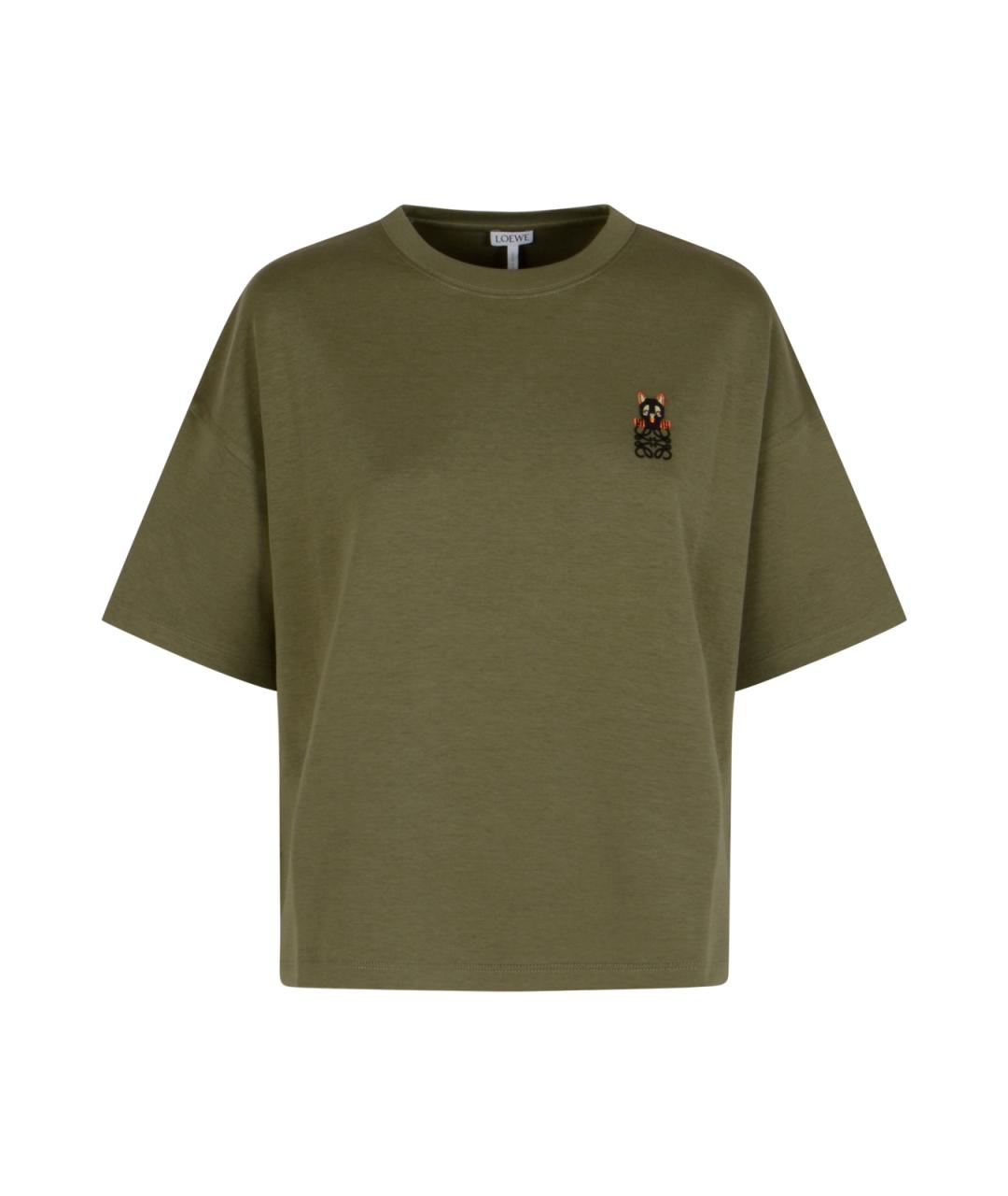 LOEWE Хаки хлопковая футболка, фото 1