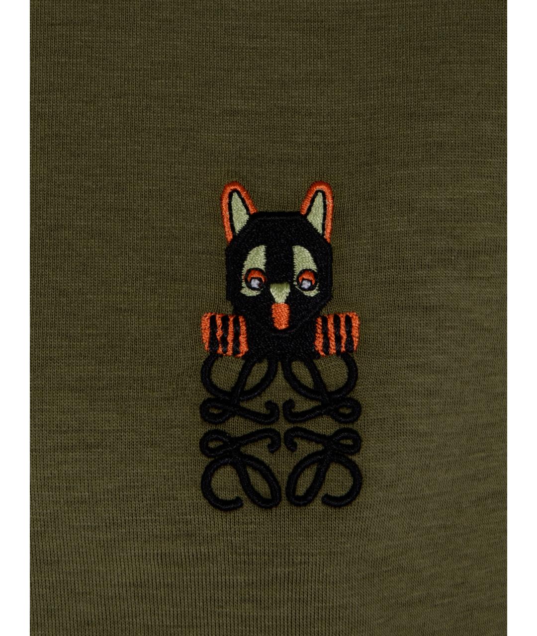 LOEWE Хаки хлопковая футболка, фото 3