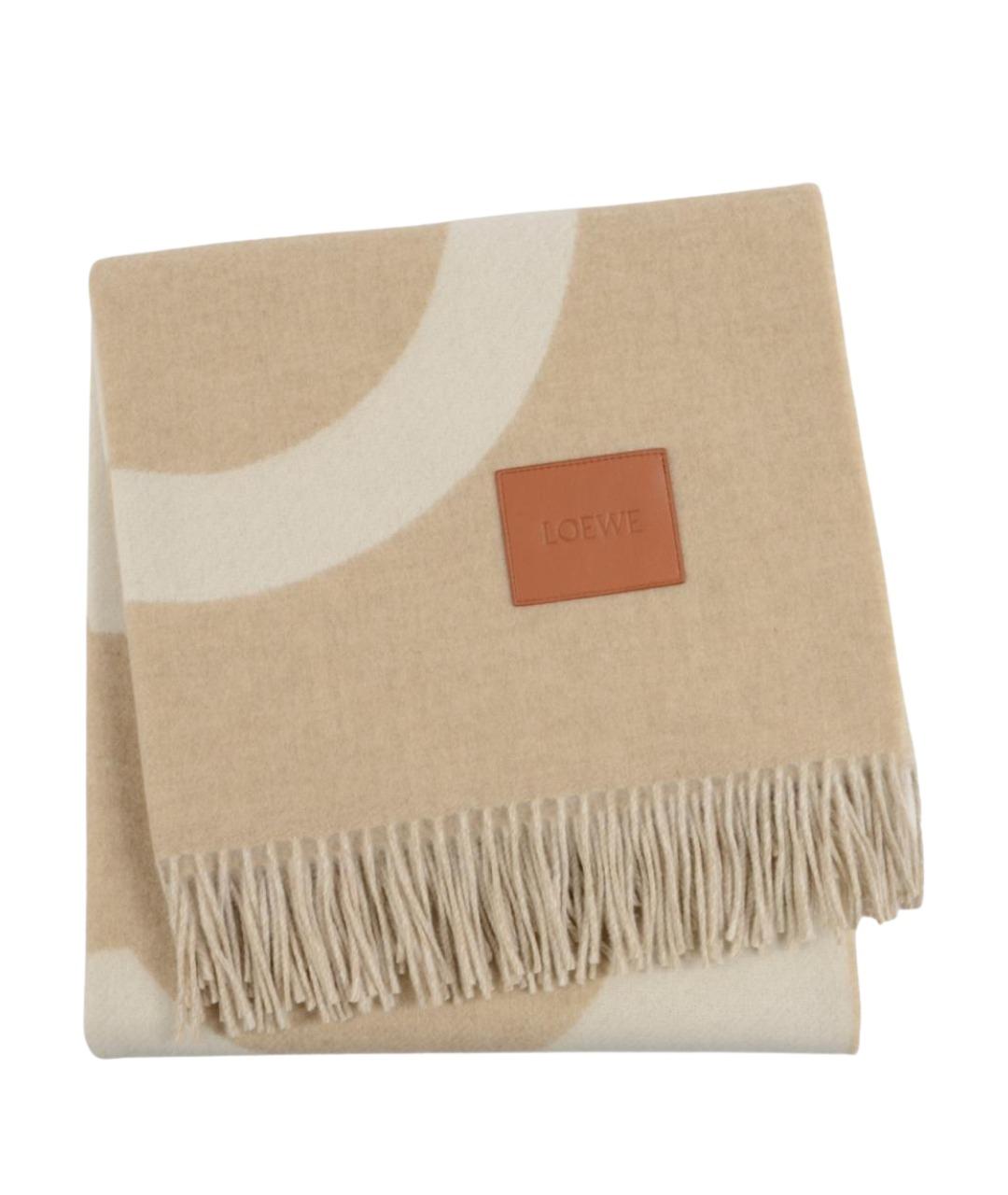 LOEWE Бежевый шерстяной шарф, фото 1