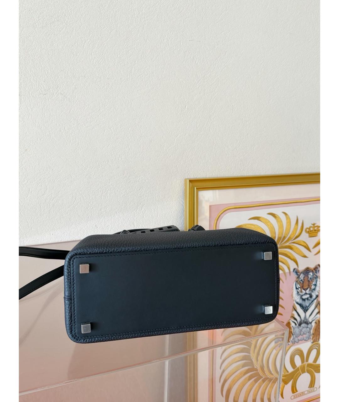 HERMES Черная кожаная сумка с короткими ручками, фото 7