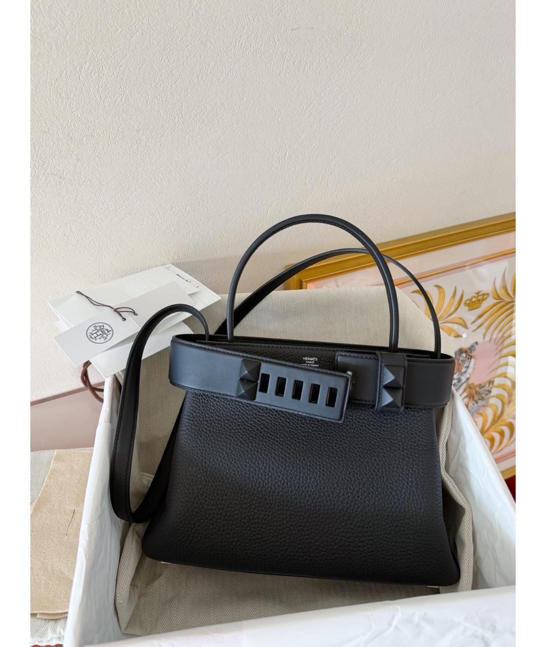 HERMES Черная кожаная сумка с короткими ручками, фото 3