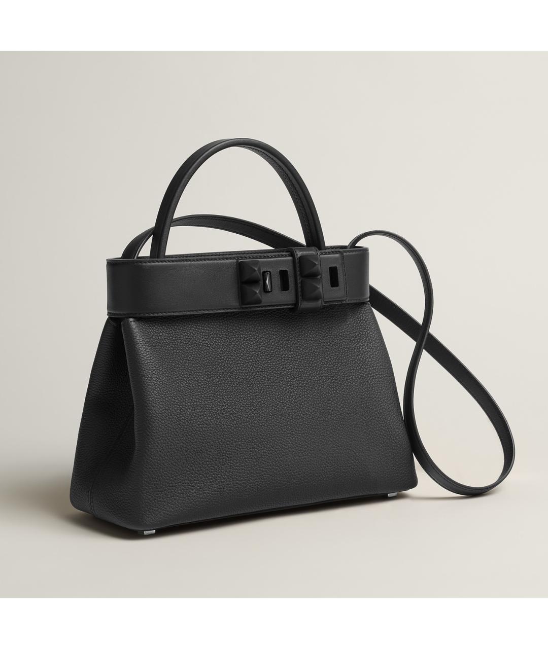 HERMES Черная кожаная сумка с короткими ручками, фото 2