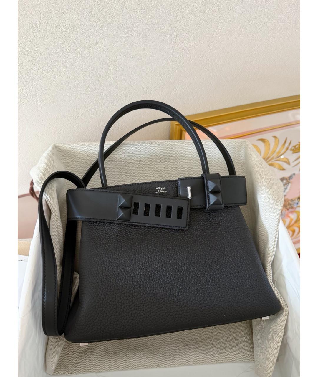 HERMES Черная кожаная сумка с короткими ручками, фото 4