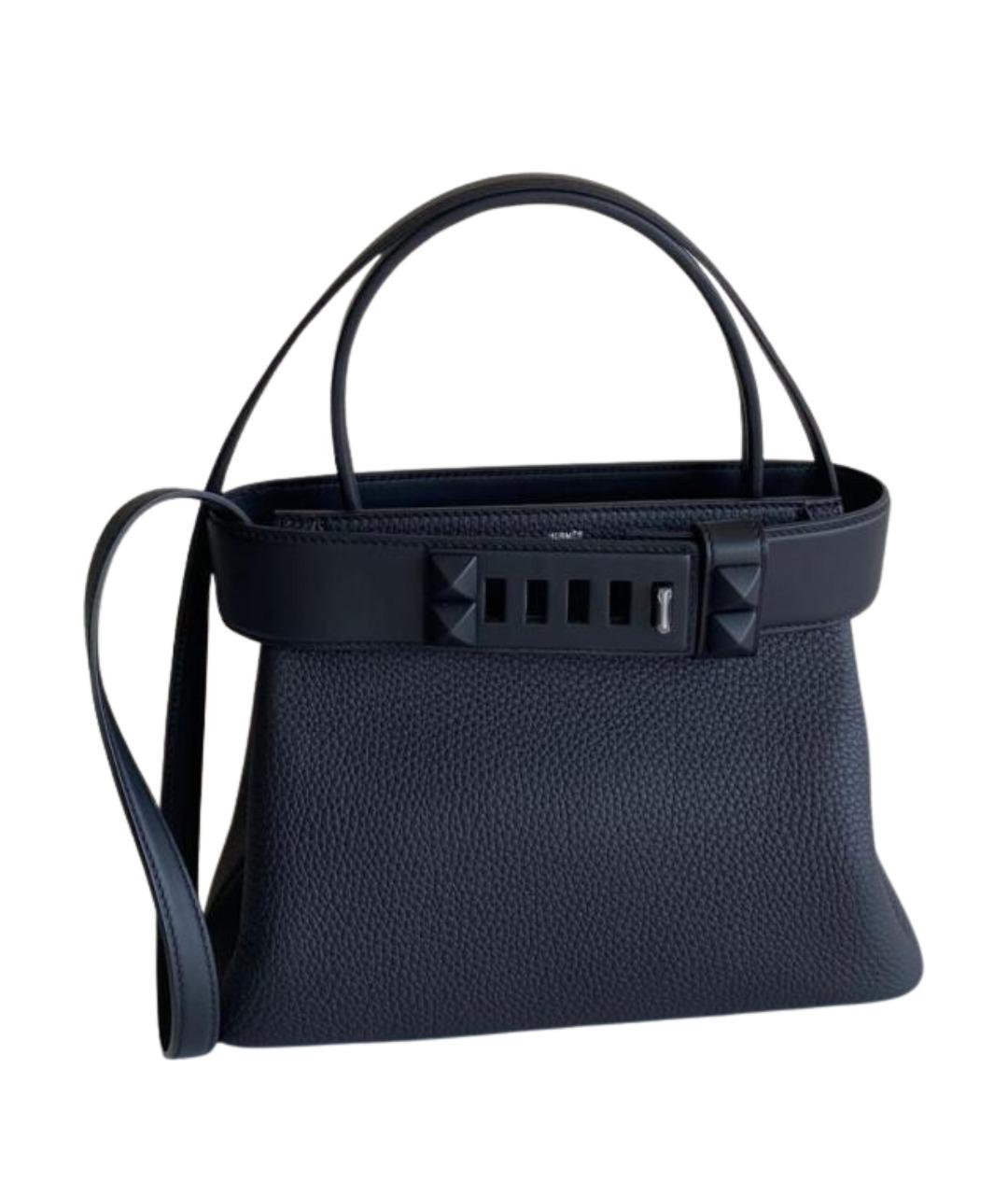 HERMES Черная кожаная сумка с короткими ручками, фото 1