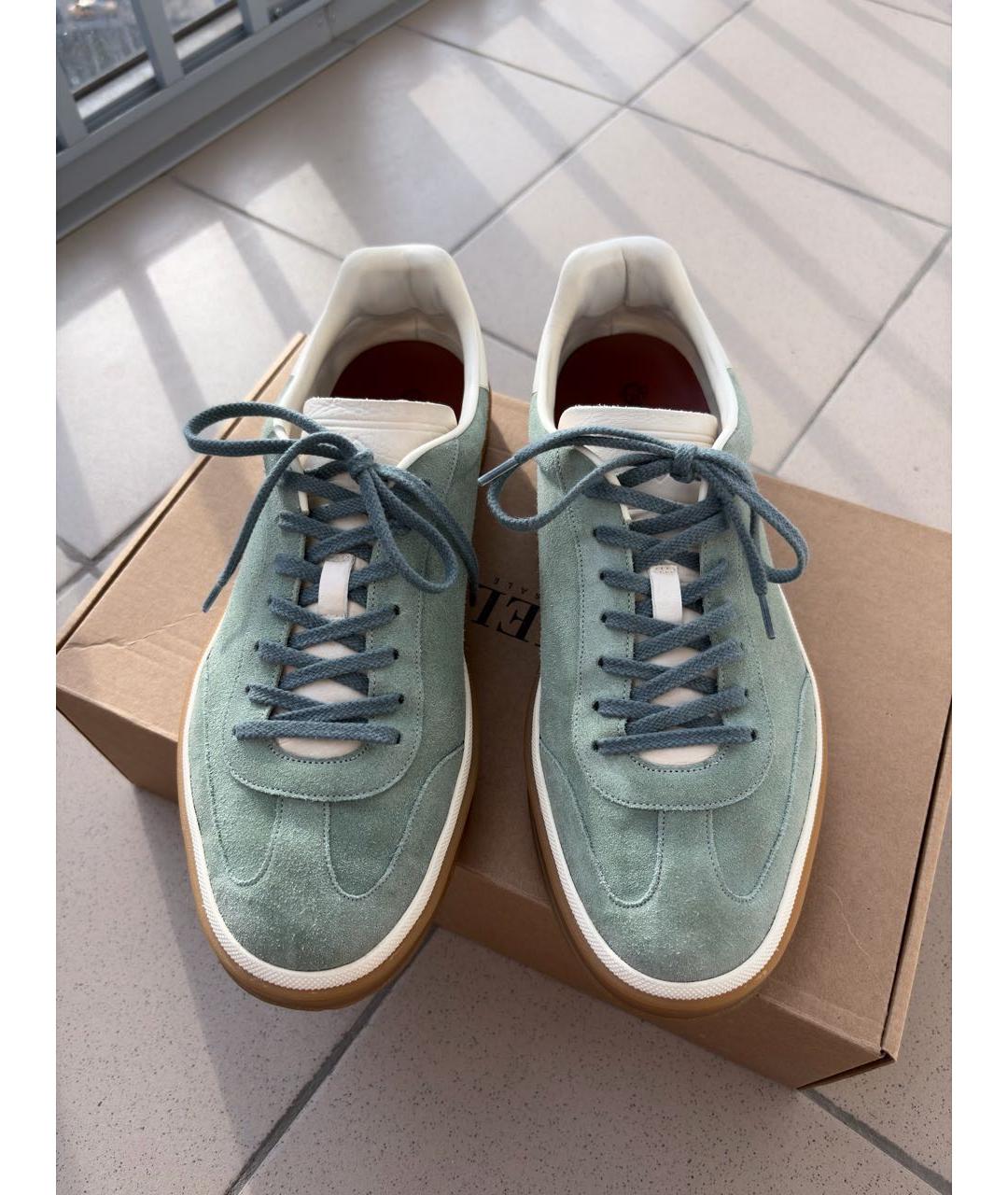 LORO PIANA Голубые замшевые низкие кроссовки / кеды, фото 2