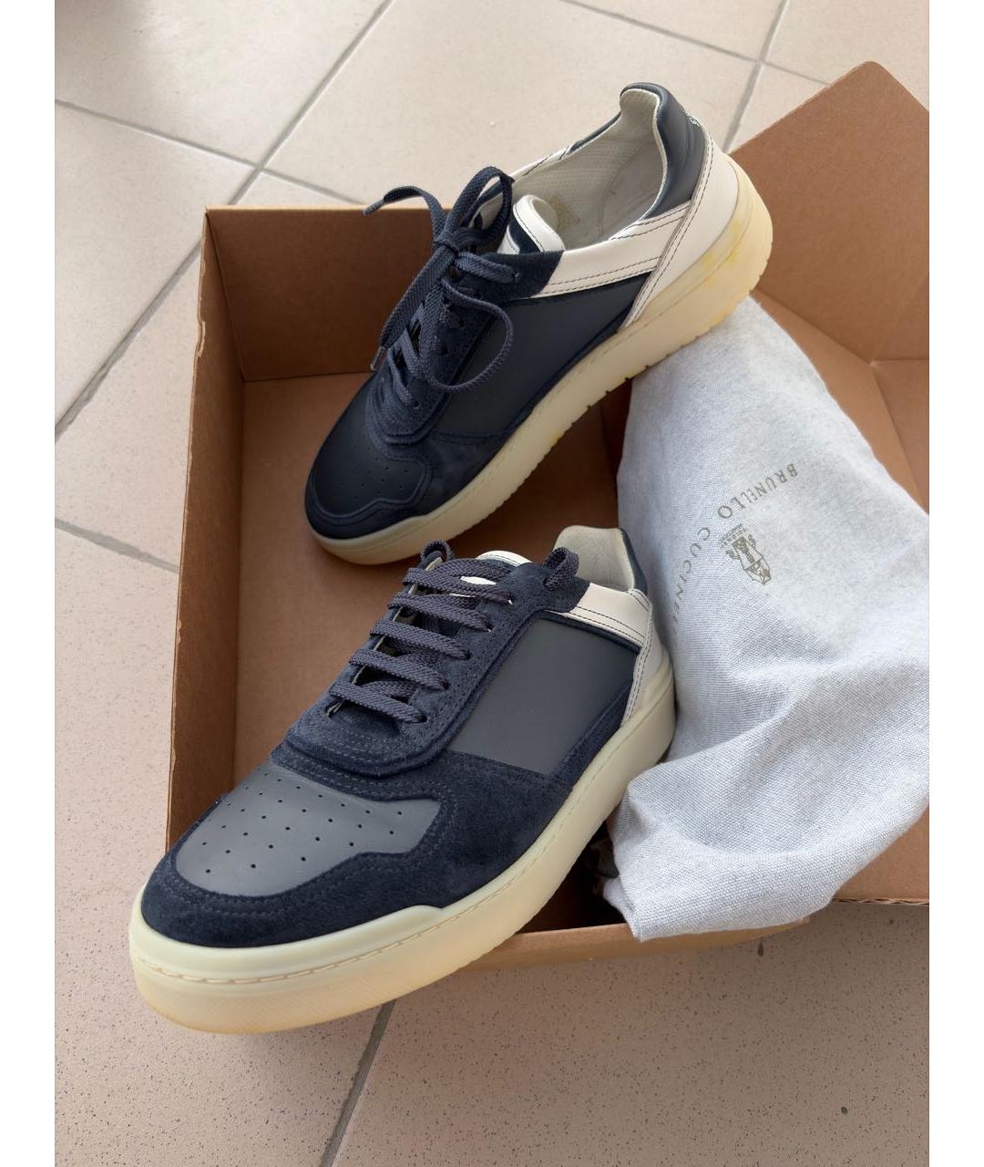 BRUNELLO CUCINELLI Темно-синие замшевые низкие кроссовки / кеды, фото 8