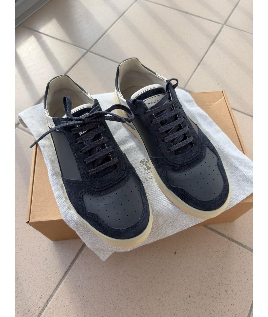 BRUNELLO CUCINELLI Темно-синие замшевые низкие кроссовки / кеды, фото 6