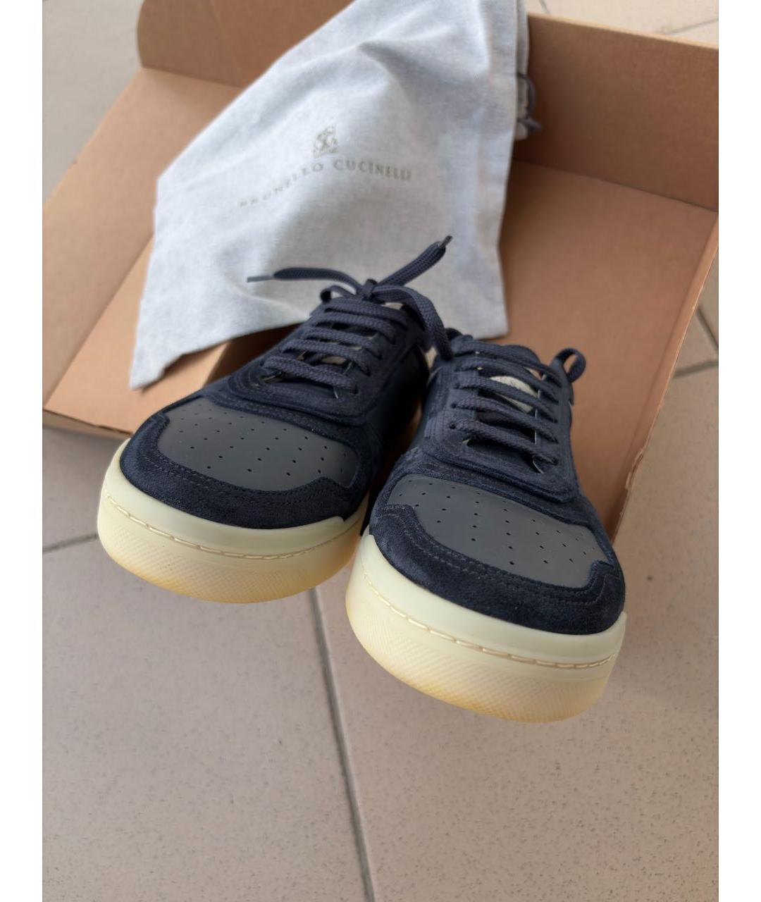 BRUNELLO CUCINELLI Темно-синие замшевые низкие кроссовки / кеды, фото 5
