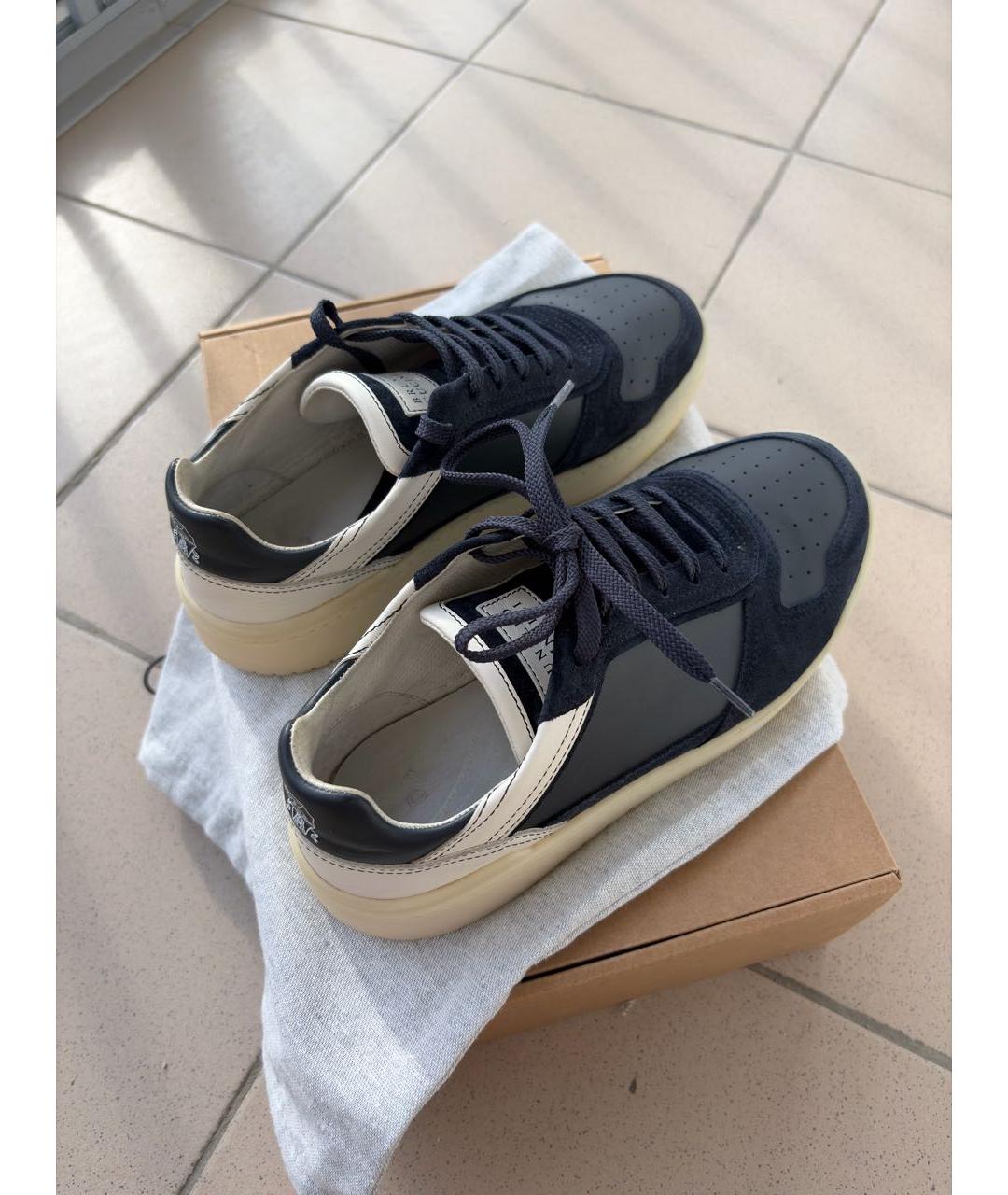 BRUNELLO CUCINELLI Темно-синие замшевые низкие кроссовки / кеды, фото 3