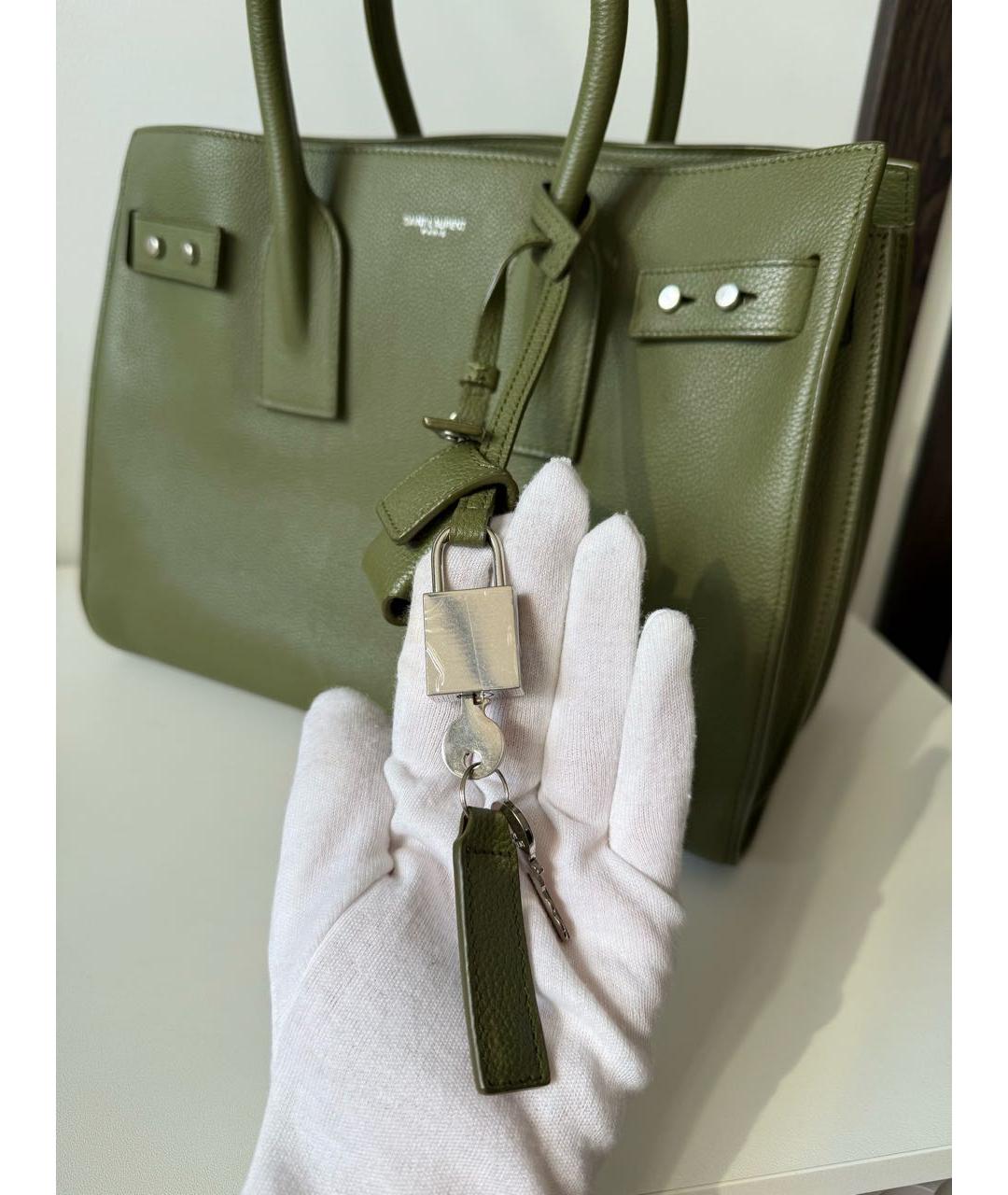SAINT LAURENT Хаки кожаная сумка тоут, фото 8