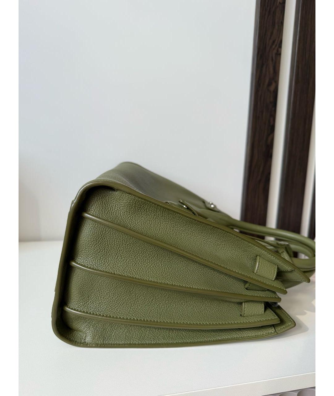 SAINT LAURENT Хаки кожаная сумка тоут, фото 6