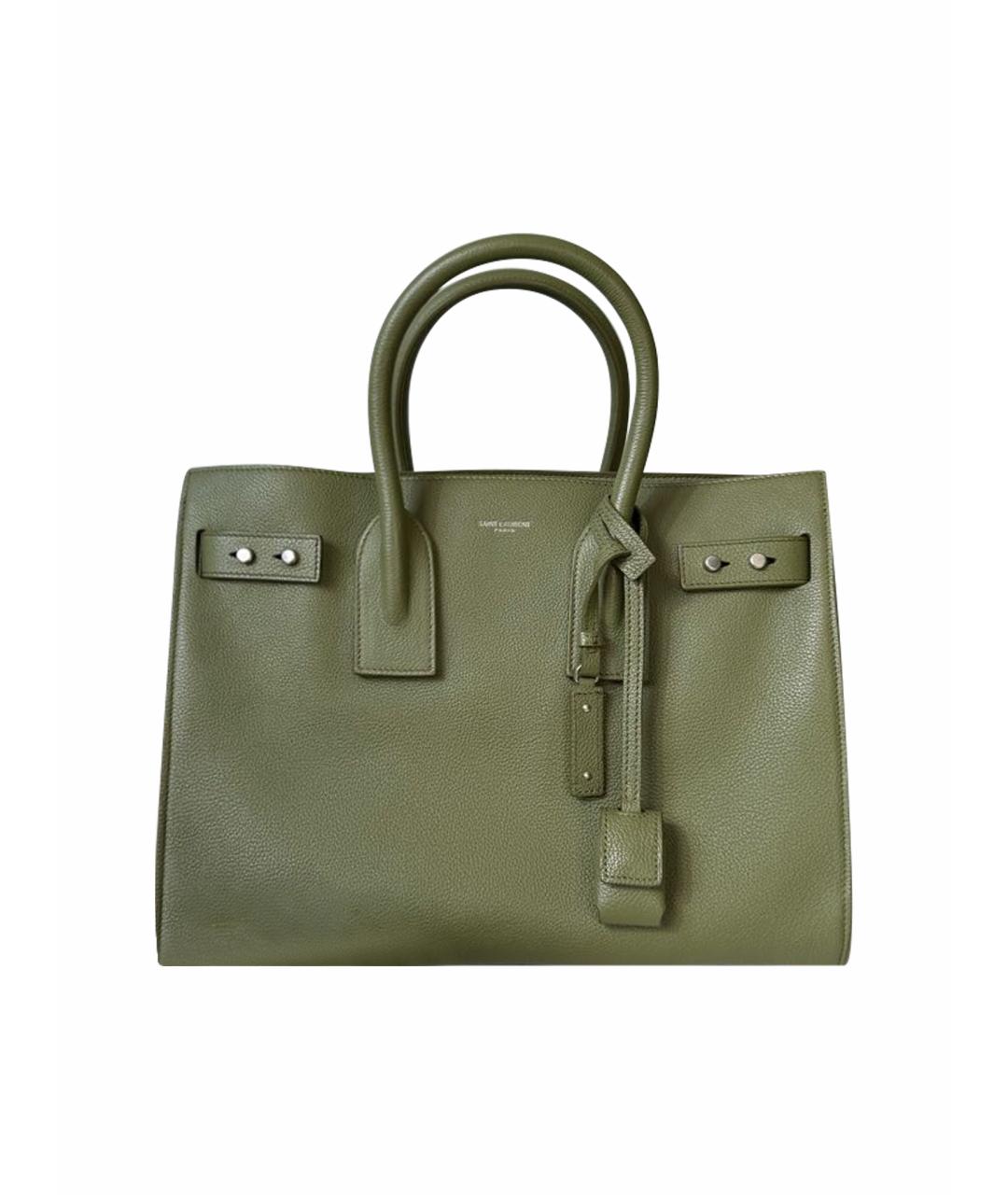 SAINT LAURENT Хаки кожаная сумка тоут, фото 1