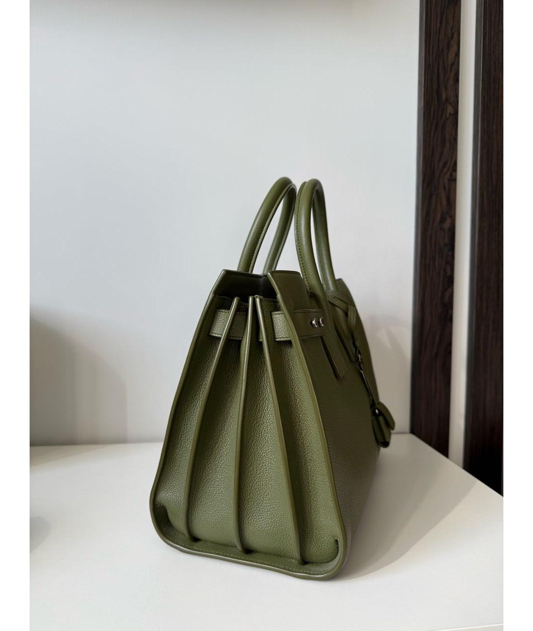 SAINT LAURENT Хаки кожаная сумка тоут, фото 3