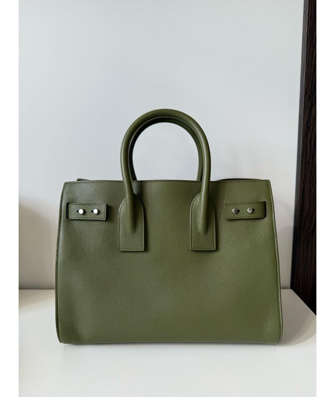 SAINT LAURENT Хаки кожаная сумка тоут, фото 2