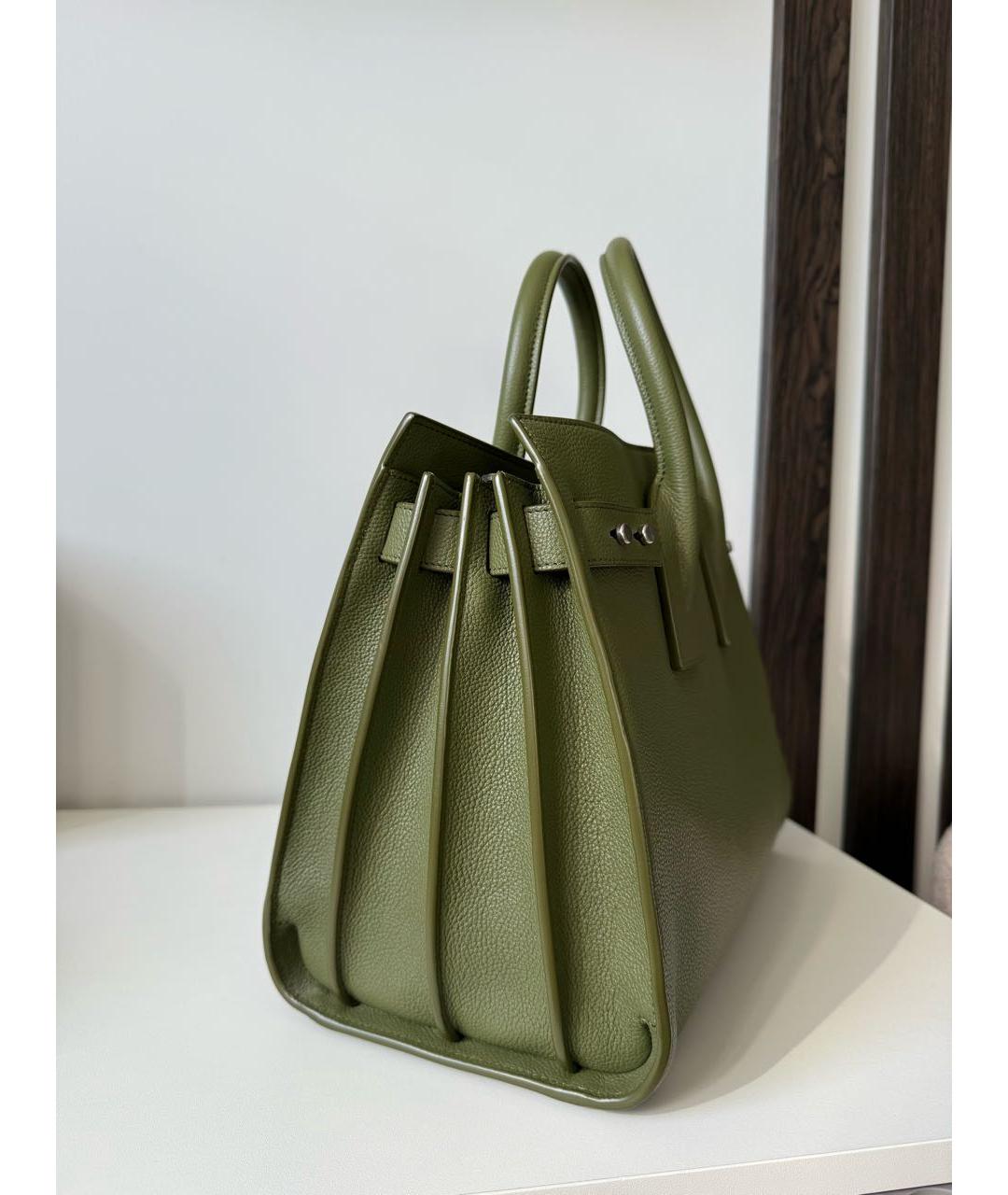 SAINT LAURENT Хаки кожаная сумка тоут, фото 4