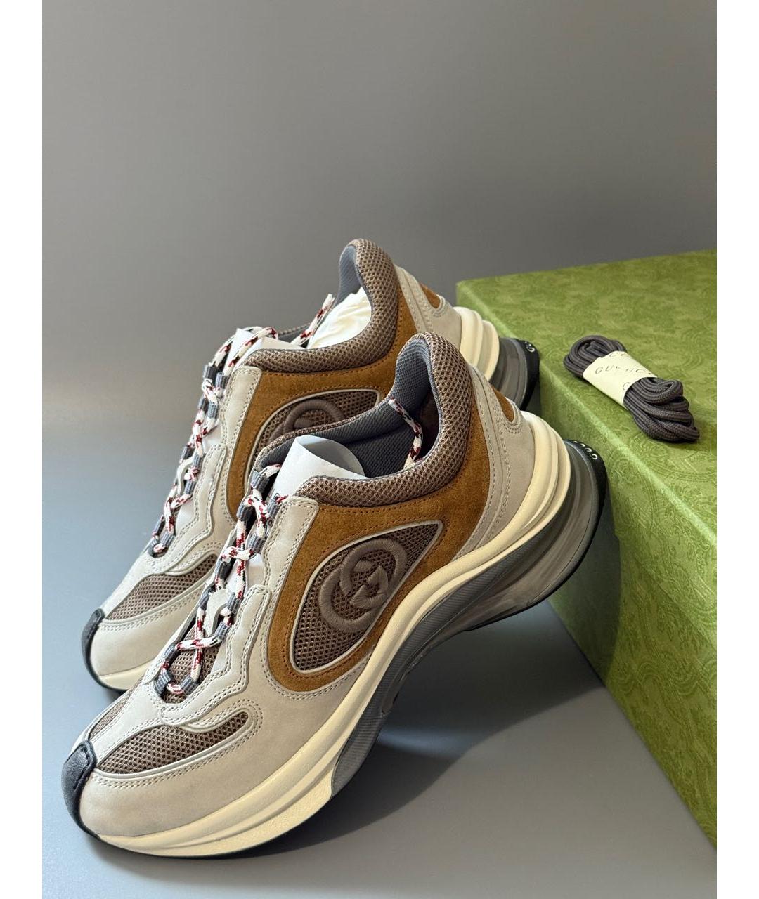 GUCCI Бежевые замшевые кроссовки, фото 7