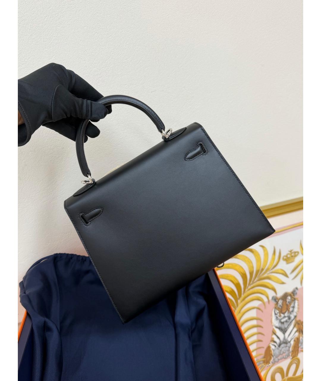 HERMES Черная кожаная сумка с короткими ручками, фото 4