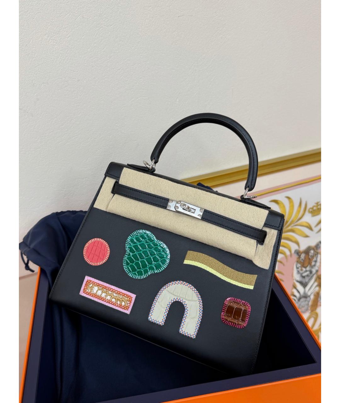 HERMES Черная кожаная сумка с короткими ручками, фото 5