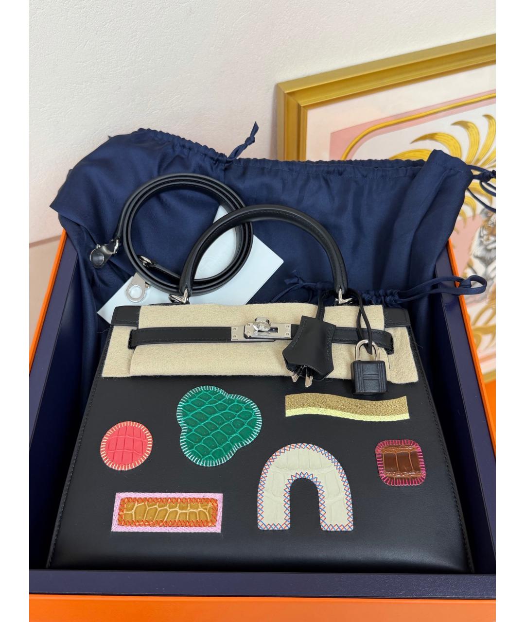 HERMES Черная кожаная сумка с короткими ручками, фото 2