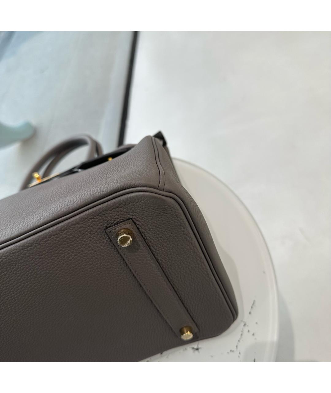 HERMES Серая кожаная сумка с короткими ручками, фото 5