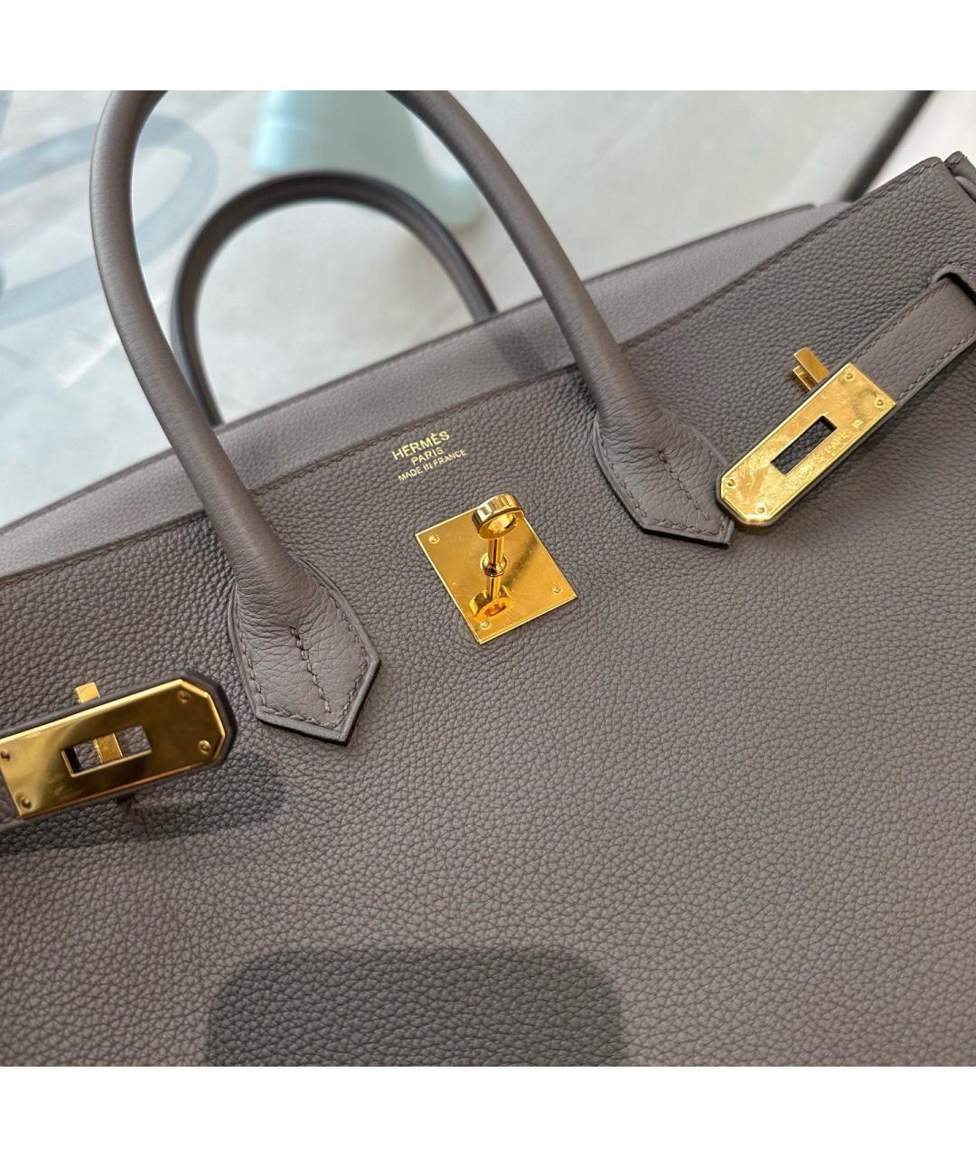 HERMES Серая кожаная сумка с короткими ручками, фото 6
