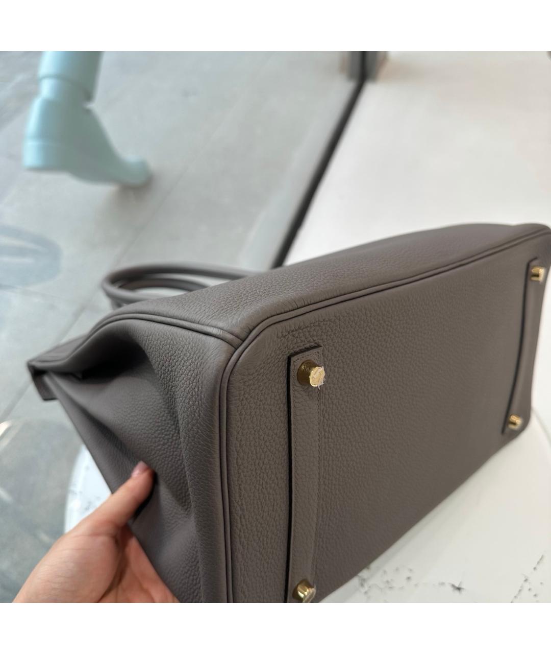 HERMES Серая кожаная сумка с короткими ручками, фото 4