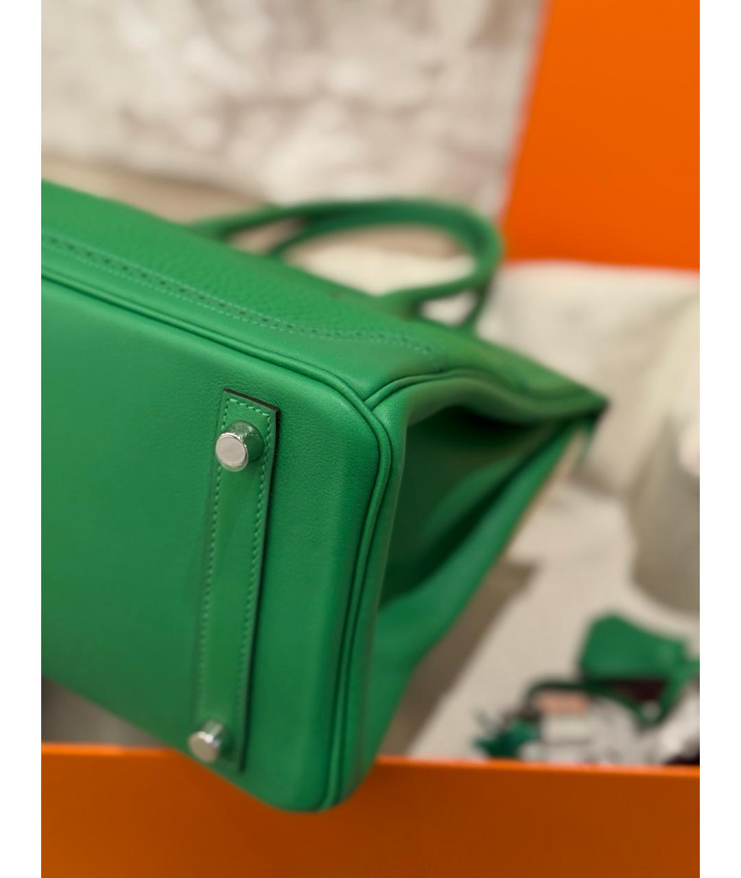 HERMES Зеленая кожаная сумка с короткими ручками, фото 5