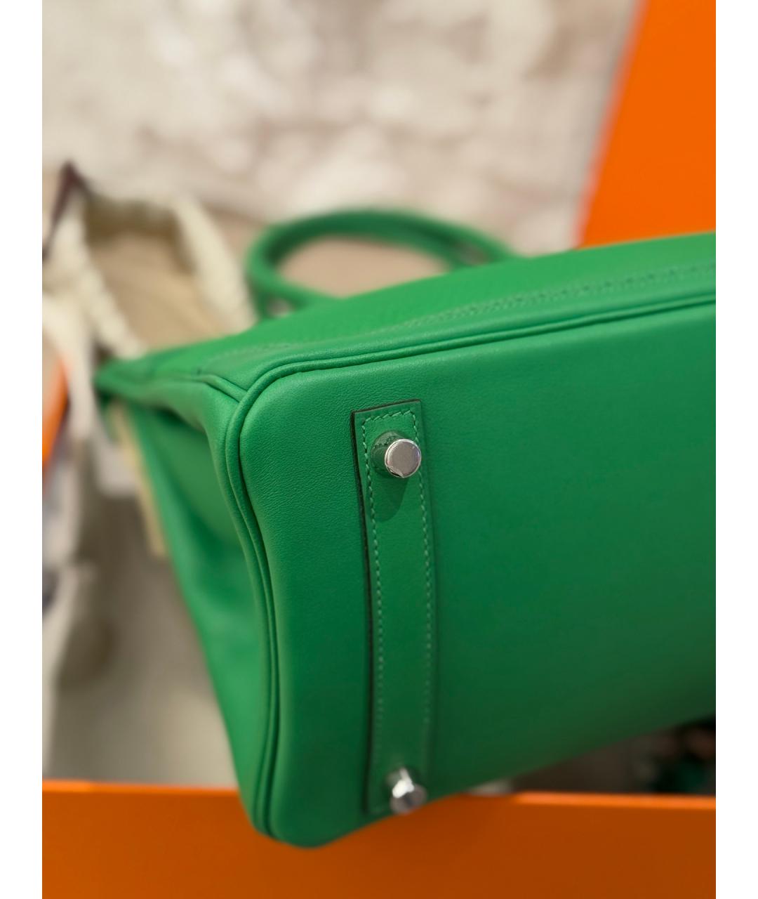 HERMES Зеленая кожаная сумка с короткими ручками, фото 4