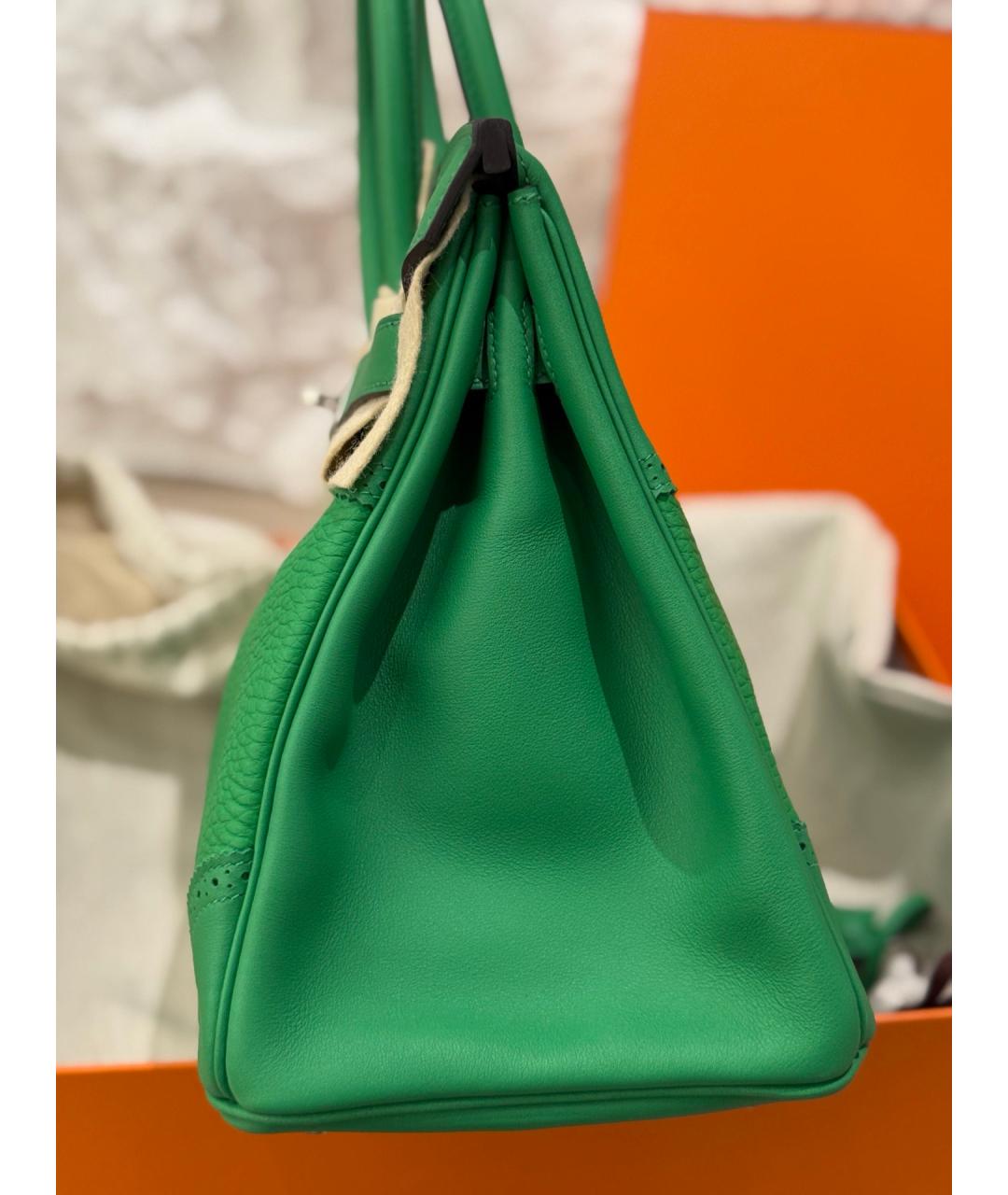 HERMES Зеленая кожаная сумка с короткими ручками, фото 6
