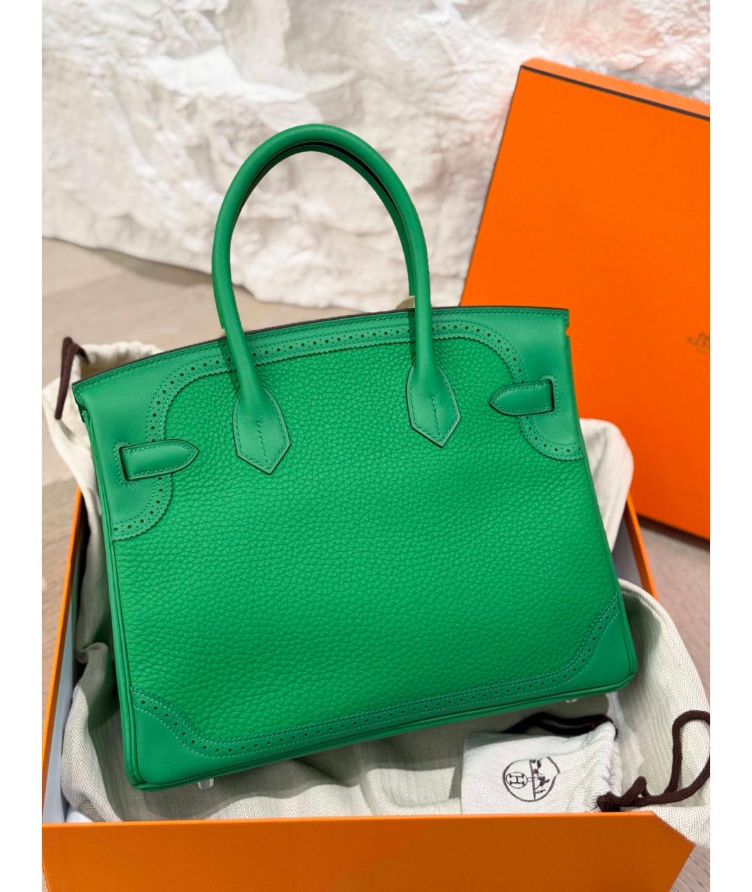 HERMES Зеленая кожаная сумка с короткими ручками, фото 2