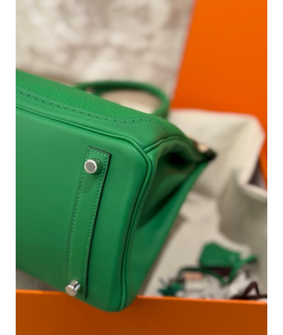 HERMES Зеленая кожаная сумка с короткими ручками, фото 8