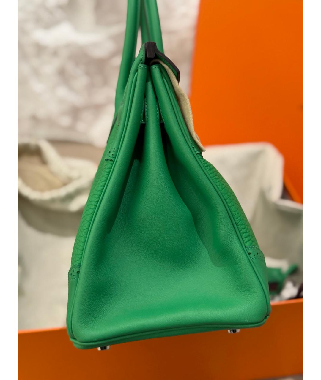 HERMES Зеленая кожаная сумка с короткими ручками, фото 7