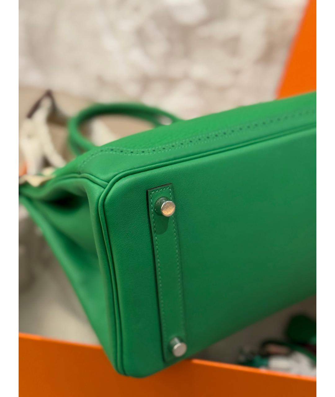 HERMES Зеленая кожаная сумка с короткими ручками, фото 3