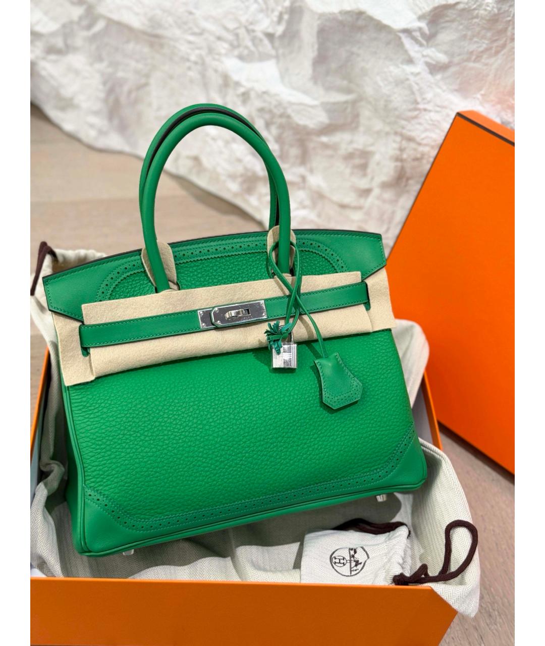 HERMES Зеленая кожаная сумка с короткими ручками, фото 9