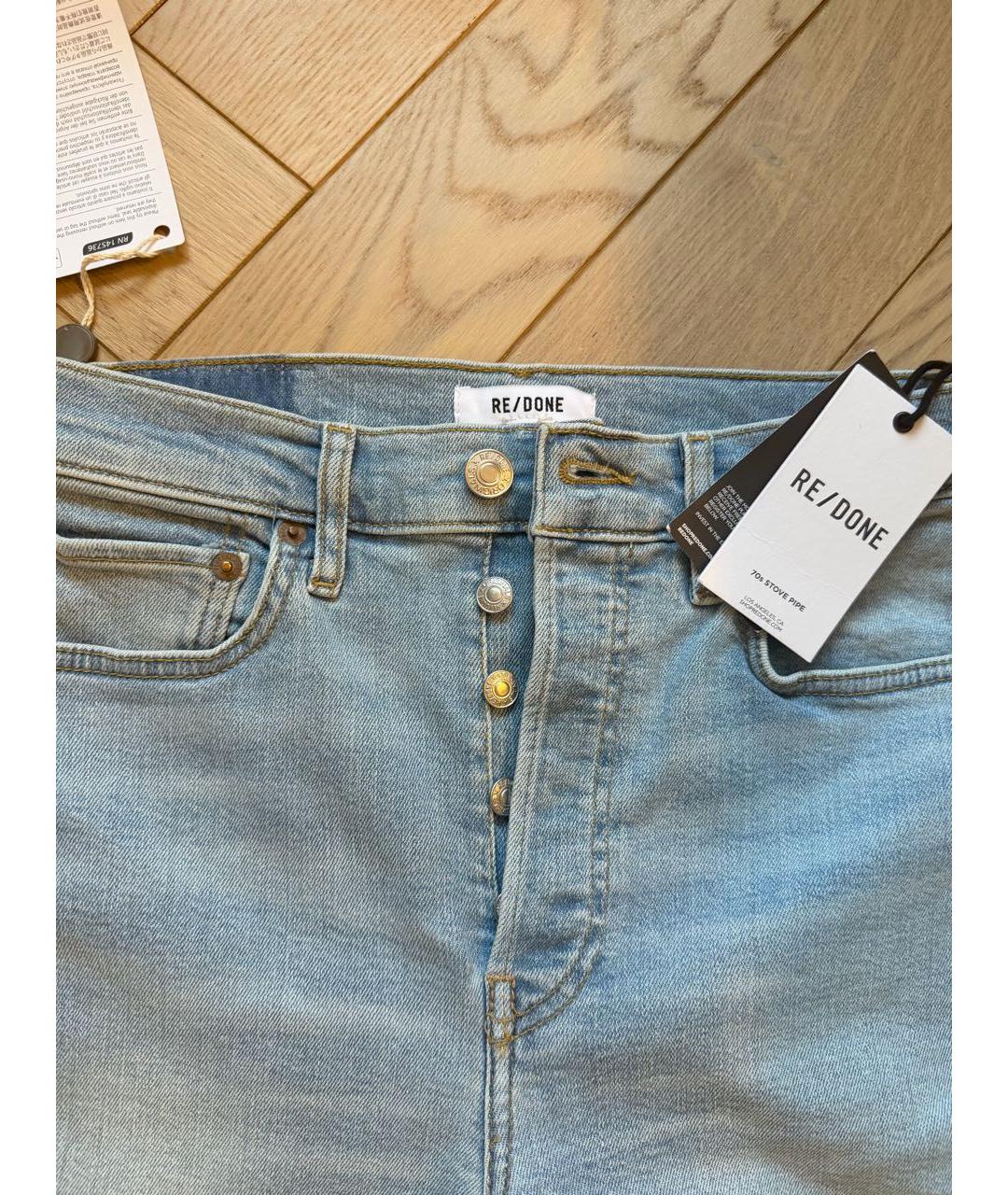 RE/DONE Голубые хлопко-эластановые прямые джинсы, фото 2