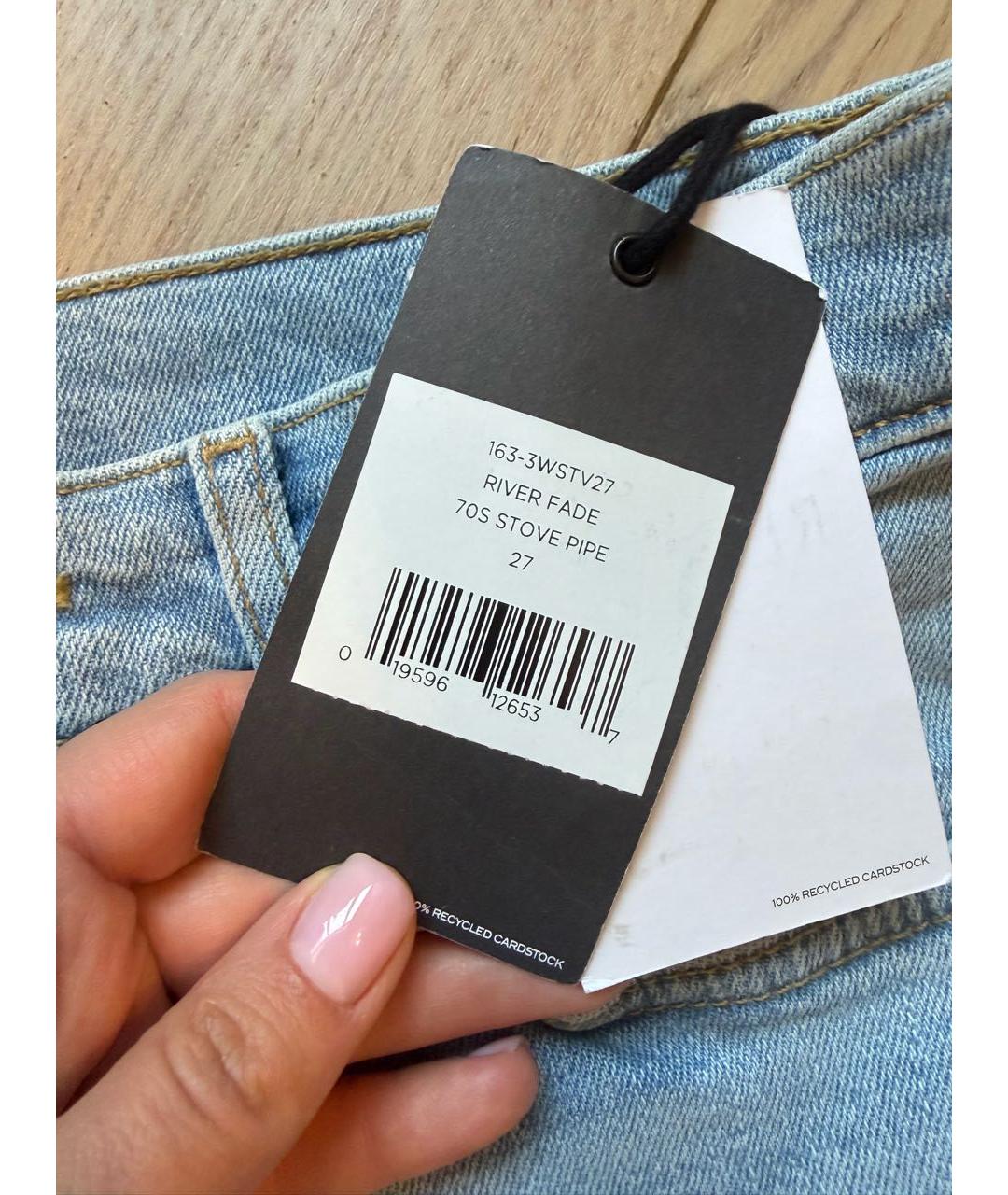 RE/DONE Голубые хлопко-эластановые прямые джинсы, фото 3