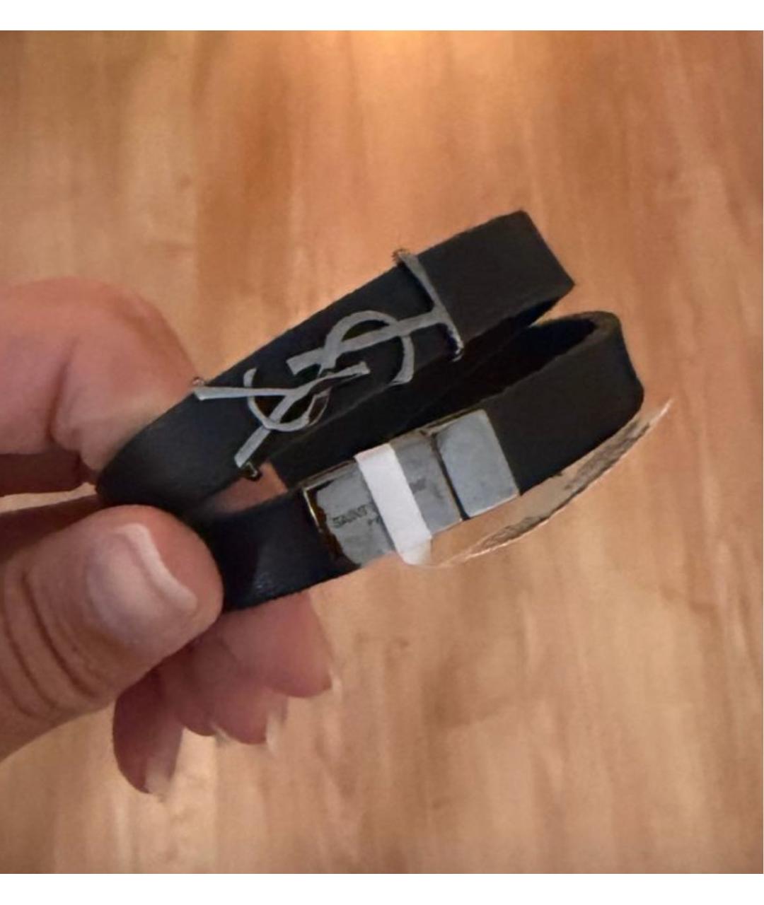 SAINT LAURENT Черный кожаный браслет, фото 2