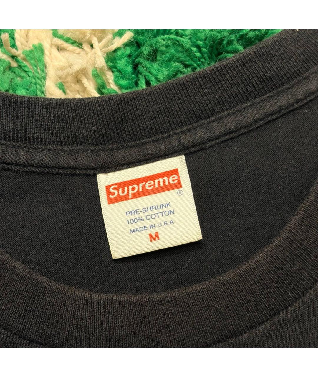 SUPREME Черная хлопковая футболка, фото 3