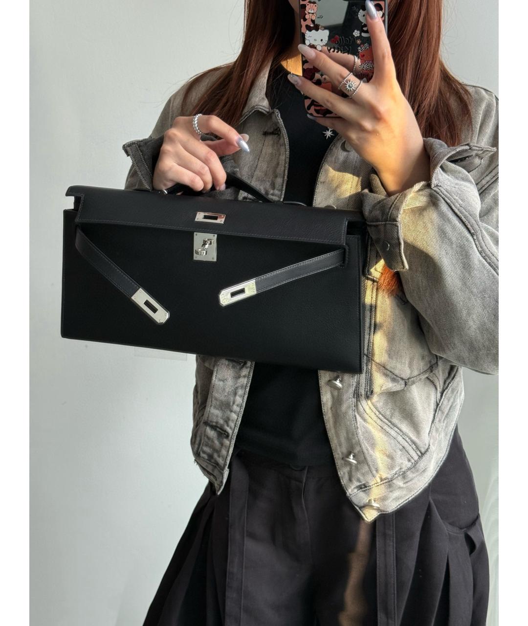 HERMES Черная кожаная сумка тоут, фото 7