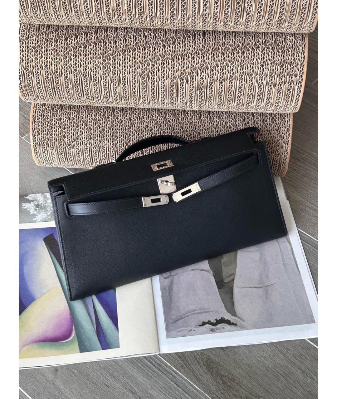 HERMES Черная кожаная сумка тоут, фото 8