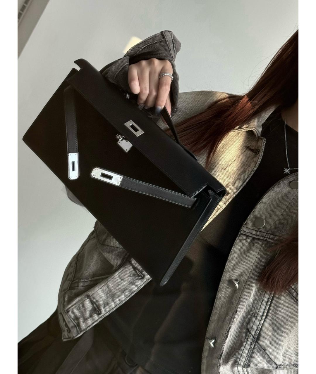 HERMES Черная кожаная сумка тоут, фото 3