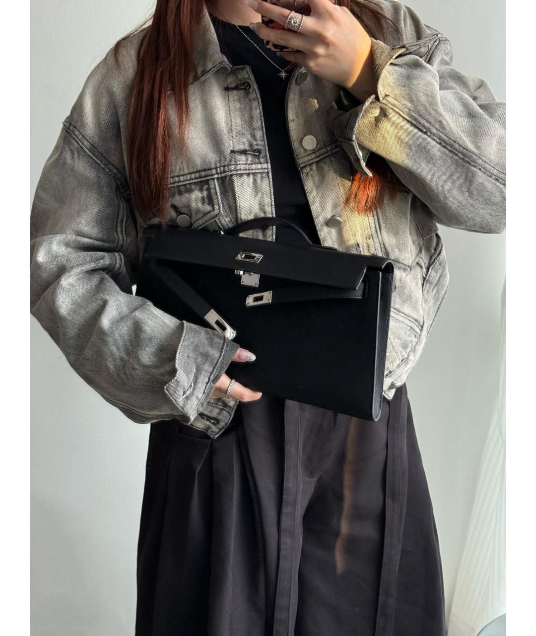 HERMES Черная кожаная сумка тоут, фото 6