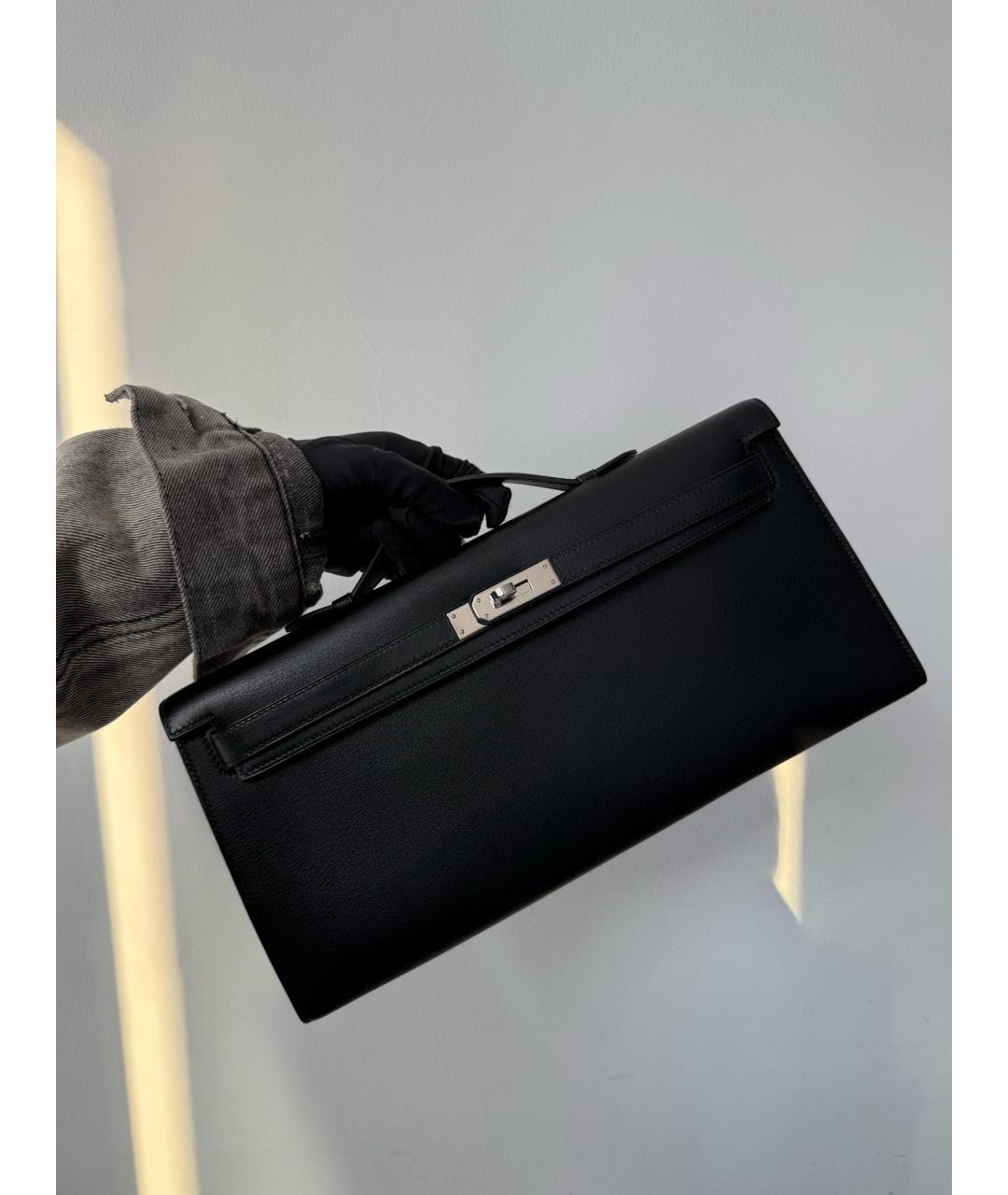 HERMES Черная кожаная сумка тоут, фото 5