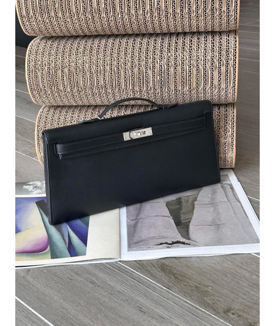 HERMES Черная кожаная сумка тоут, фото 2